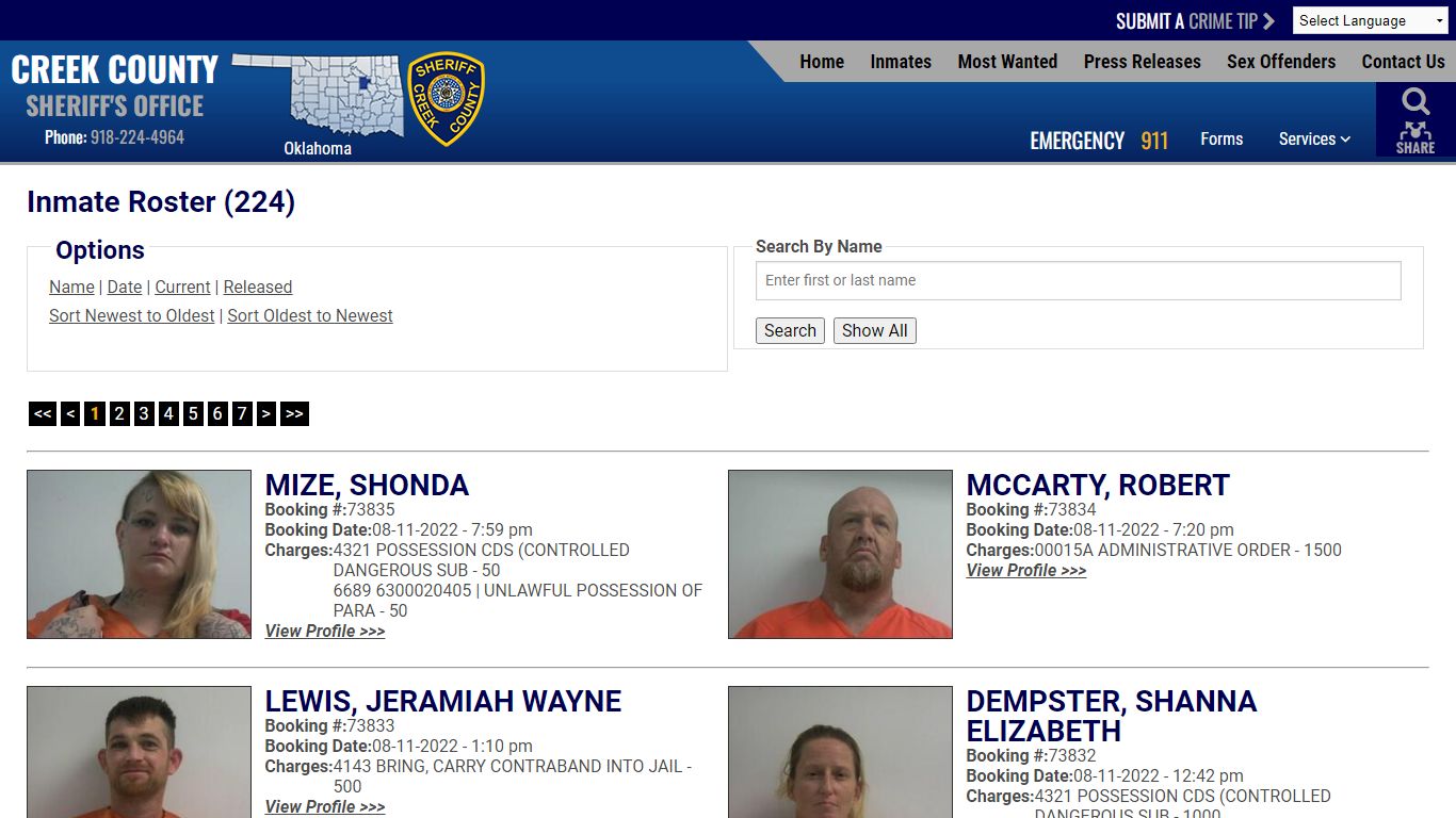 Inmate Roster - Current Inmates ... - Creek County Sheriff